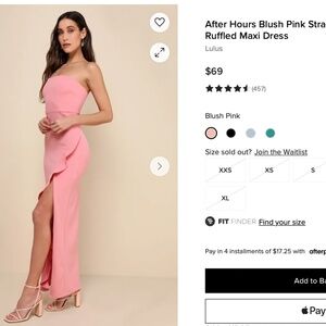 After Hours Blush Pink Strapless Ruffled Maxi Dress XS